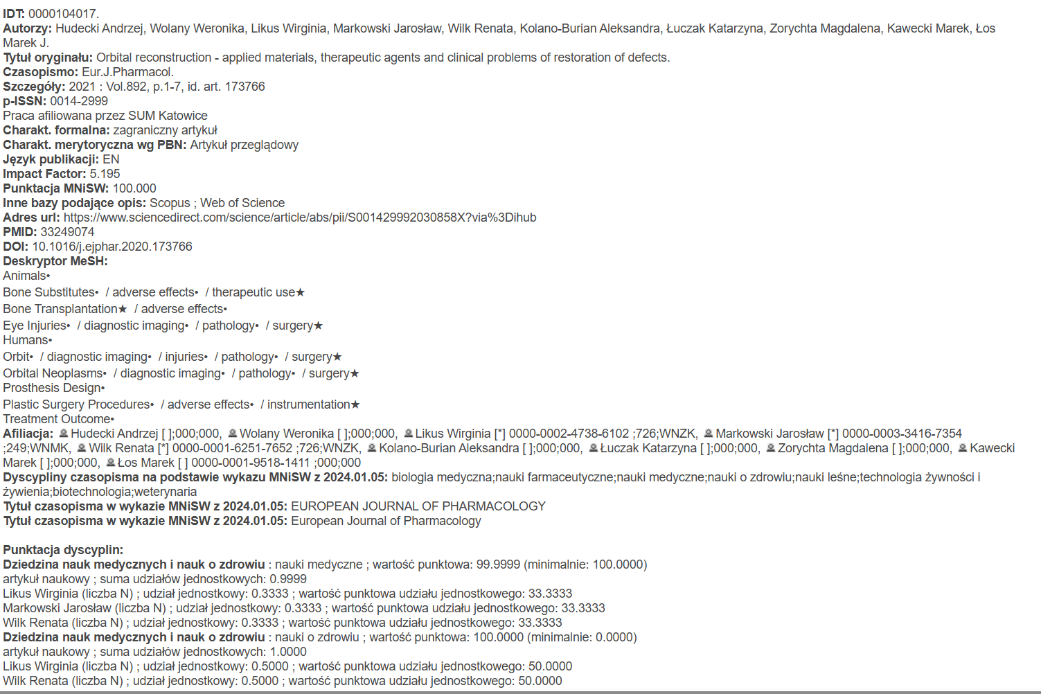 rekord w wynikach wyszukiwania